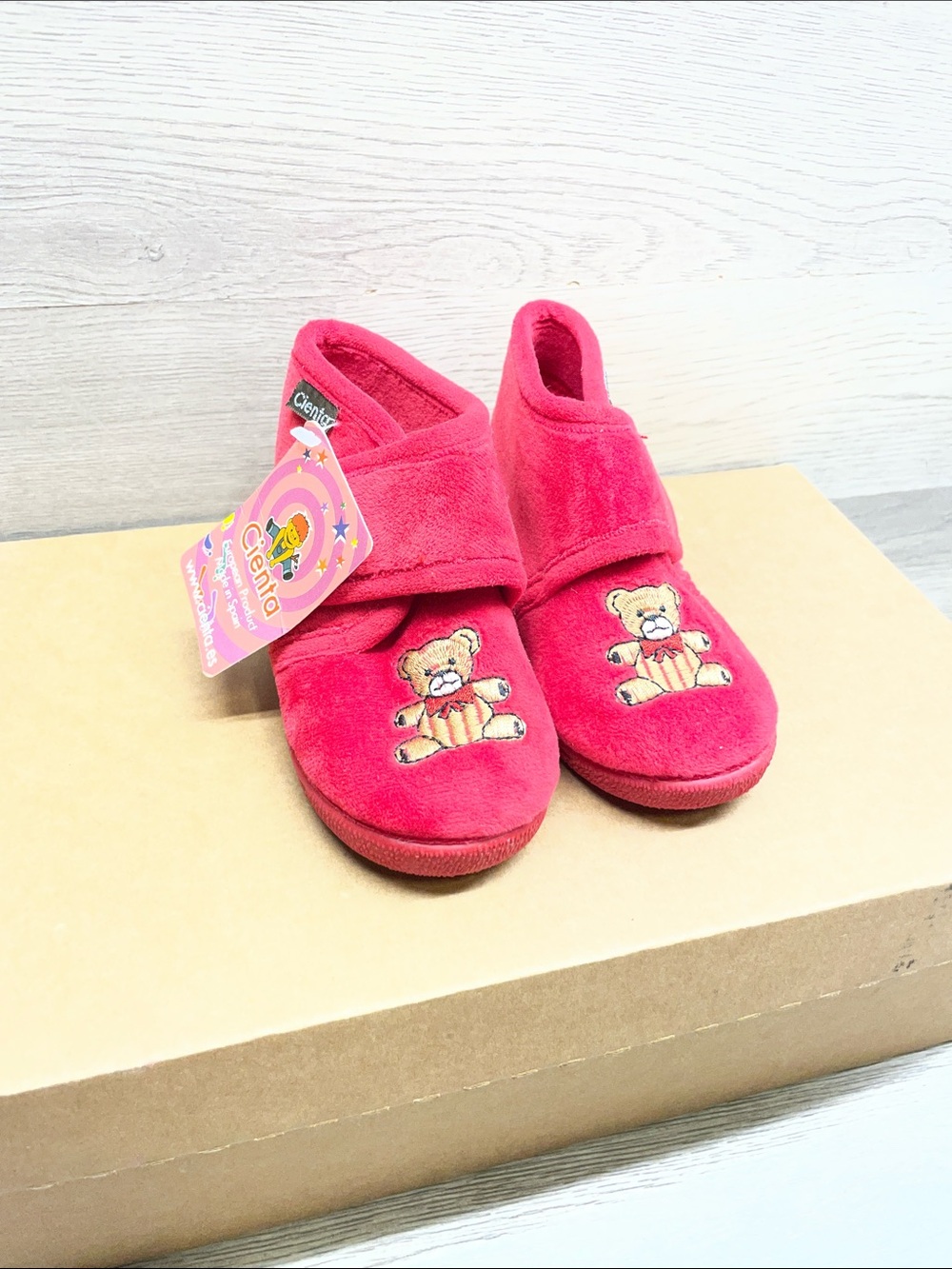 Cienta Pink Kids Teddy Velcro Slippers #299